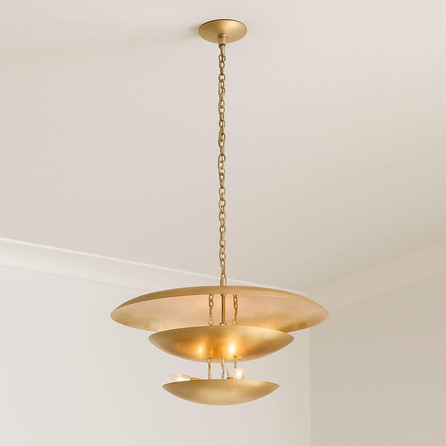 Tiered Satin Brass Shade Cluster Pendant