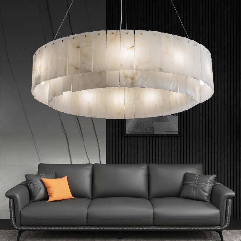 Tiered Scalloped Alabaster Drum Chandelier