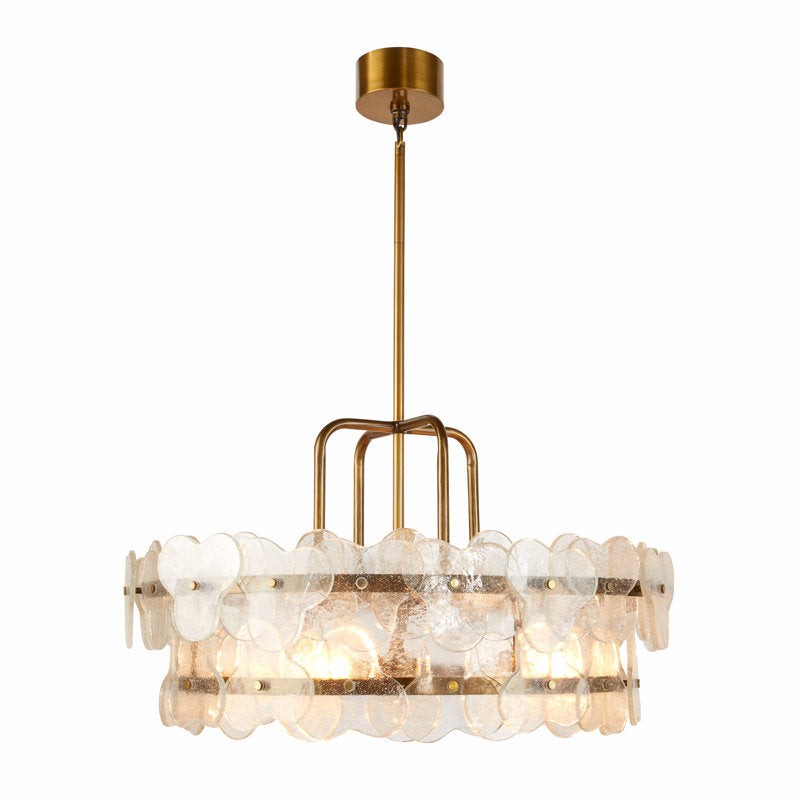 Tiered Seeded Glass Floret Brass Chandelier