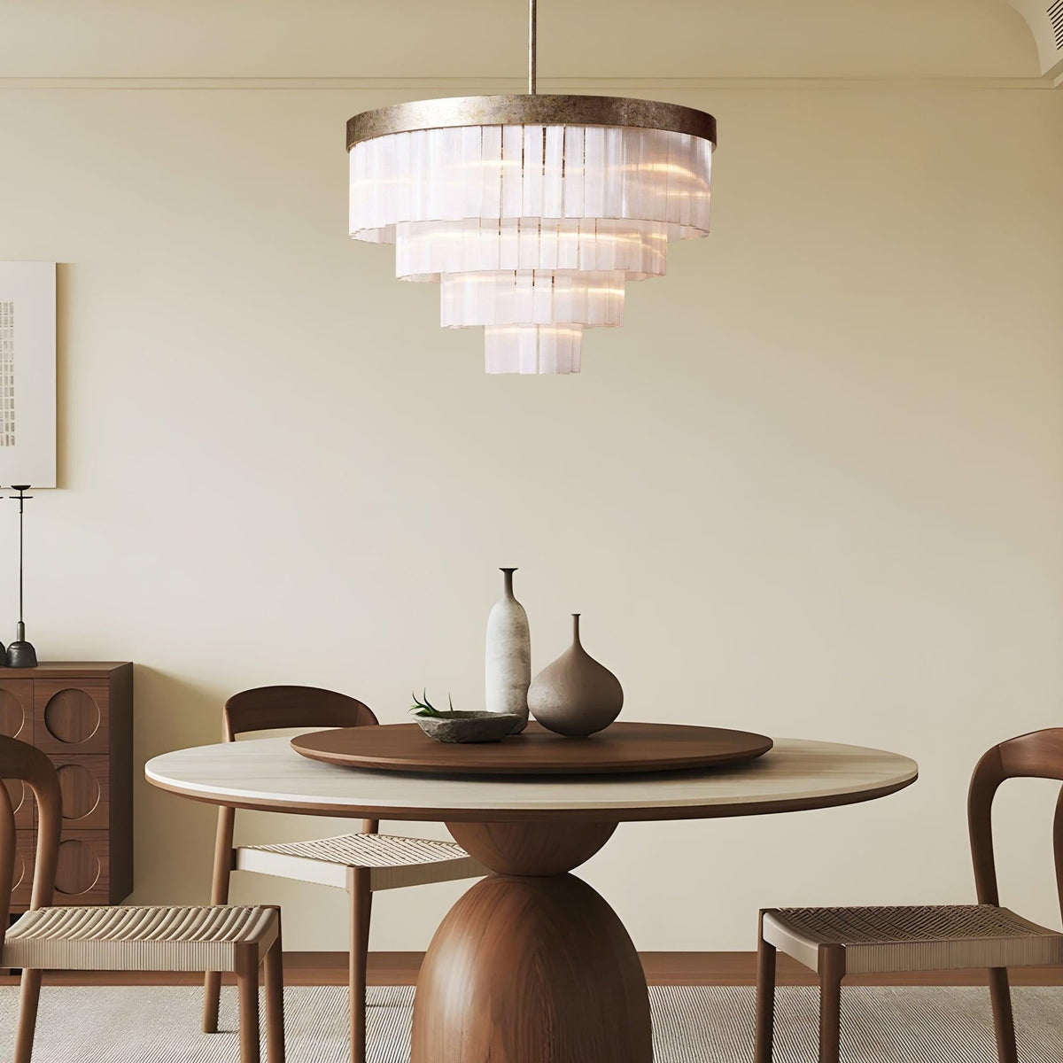 Tiered Selenite Crystal and Antique Silver Chandelier