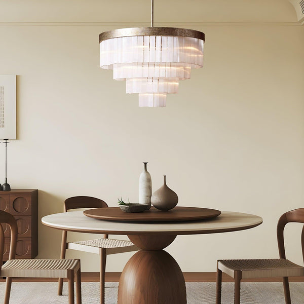 Tiered Selenite Crystal and Antique Silver Chandelier