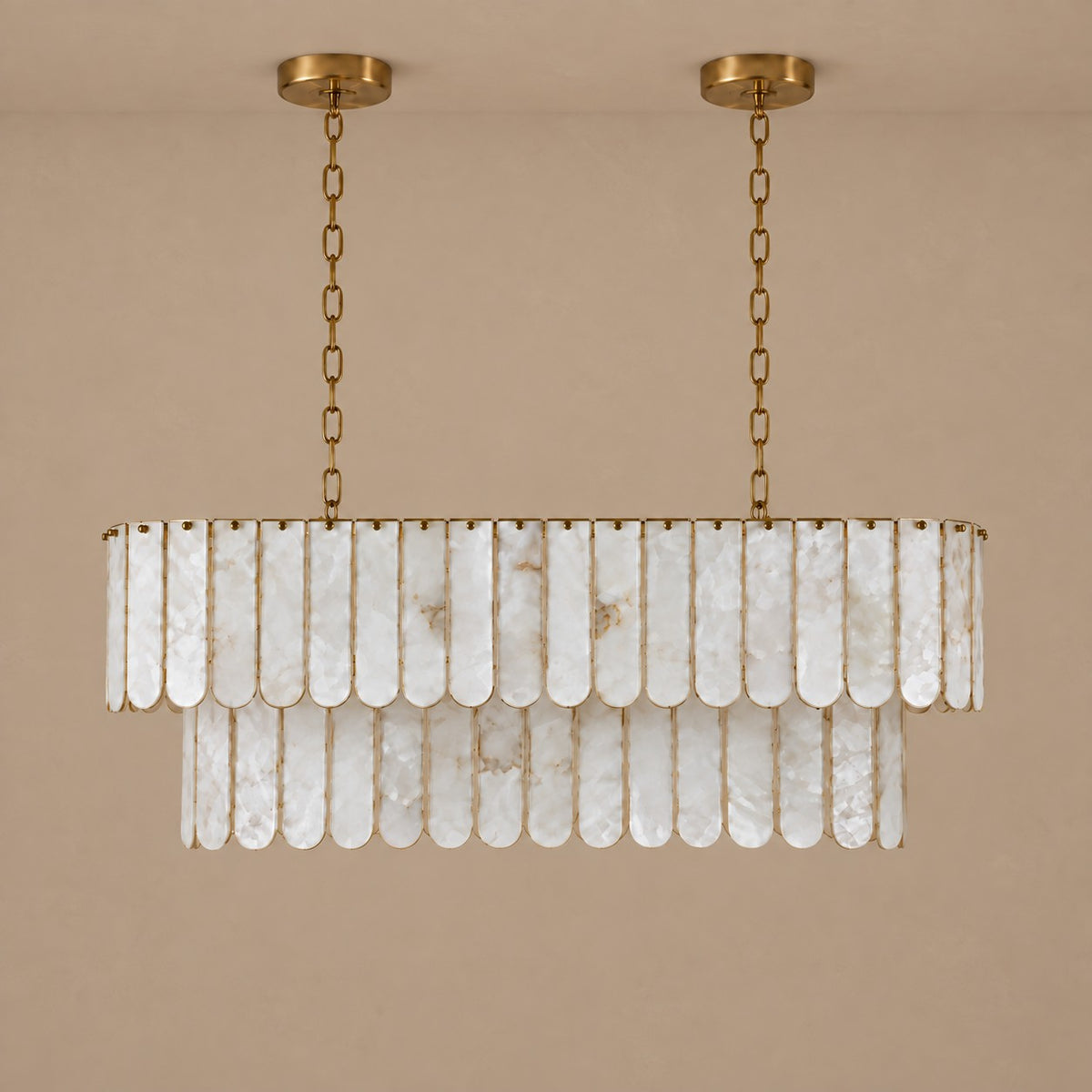 Tiered Shell Panel Racetrack Oval Brass Chandelier