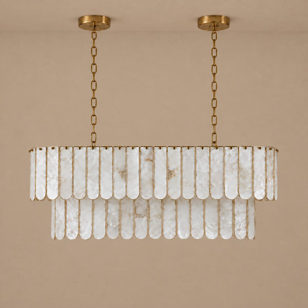 Tiered Shell Panel Racetrack Oval Brass Chandelier