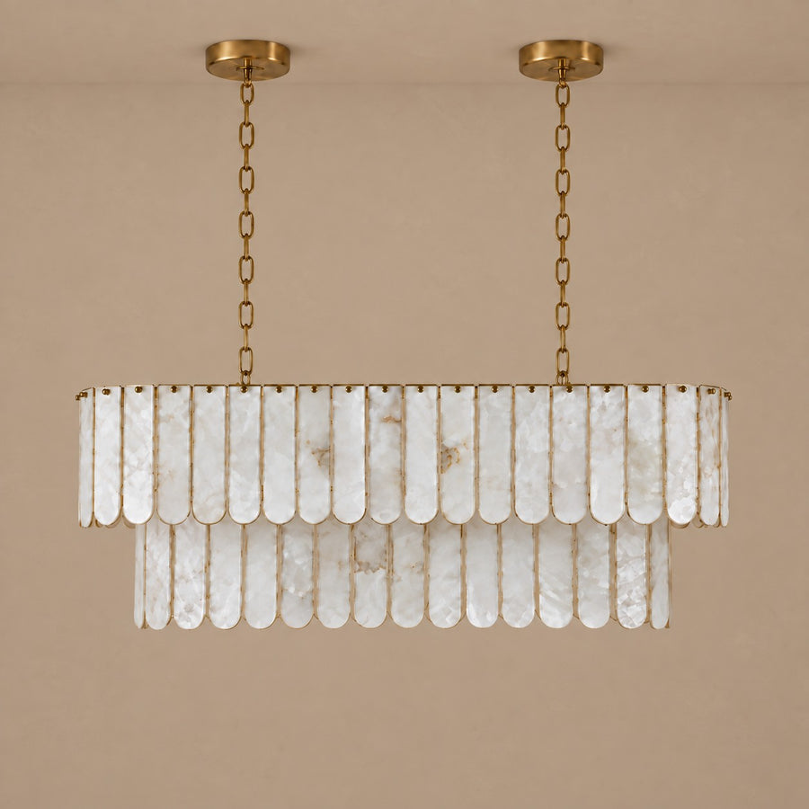 Tiered Shell Panel Racetrack Oval Brass Chandelier
