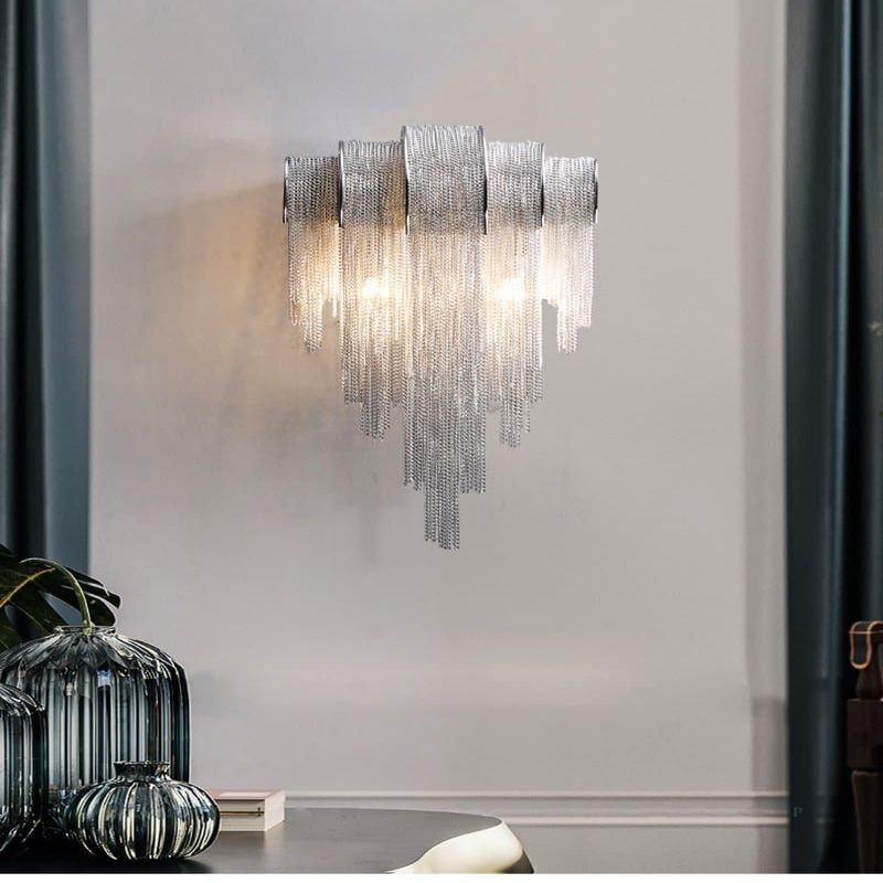 Tiered Silver Aluminum Tassel Wall Sconce