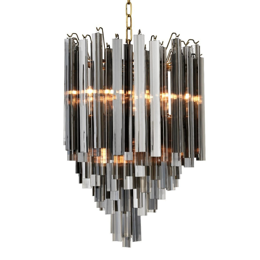 Tiered Smoke Glass Droplet and Brass Chandelier