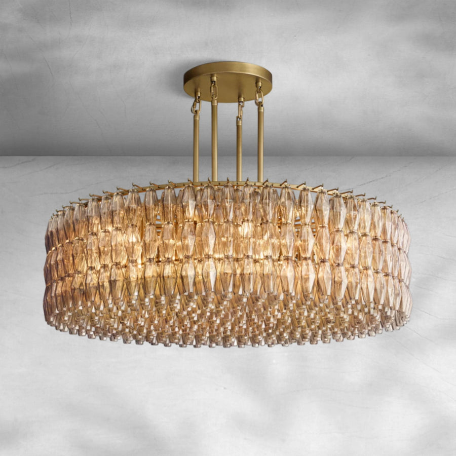 Tiered Smoke Glass Polyhedra Steel Chandelier