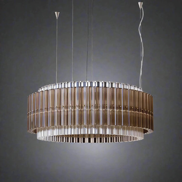 Tiered Smoked and Clear Glass Rod Drum Chandelier