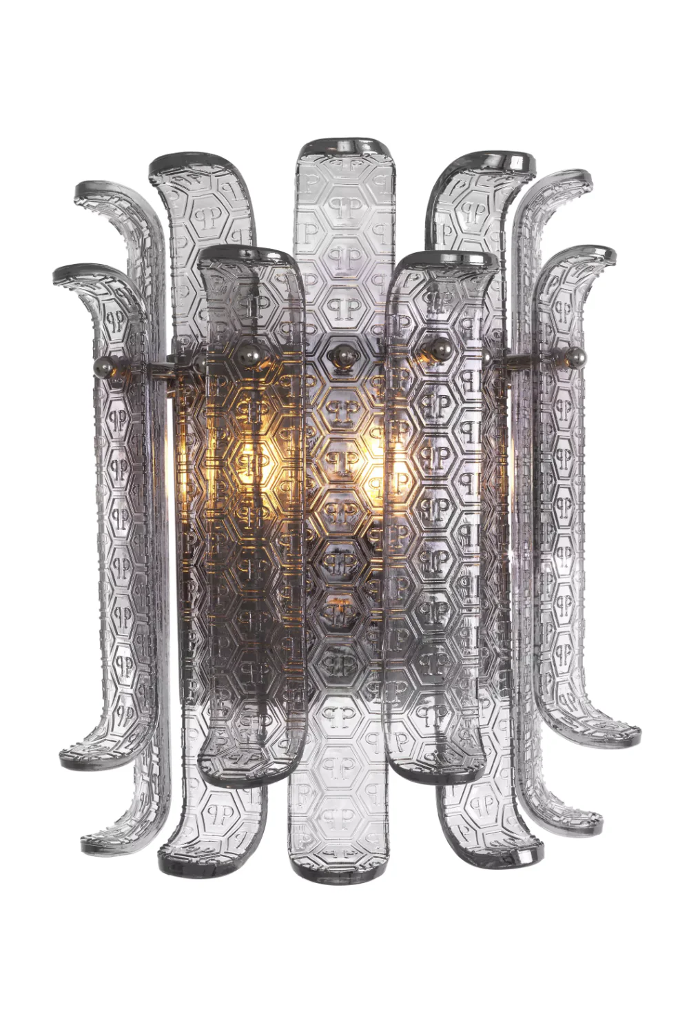 Tiered Smoked Glass and Black Iron Wall Sconce