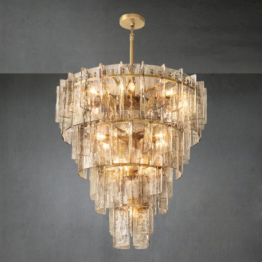 Tiered Smoky Cast Glass Pane Ring Chandelier