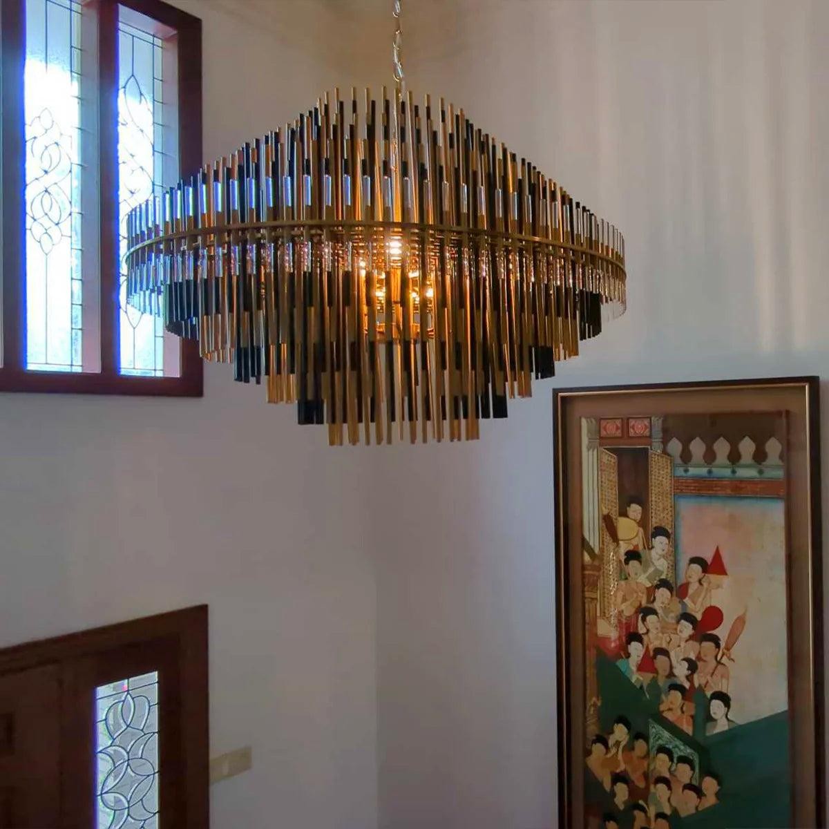 Tiered Spiked Ring Brass Crown Chandelier