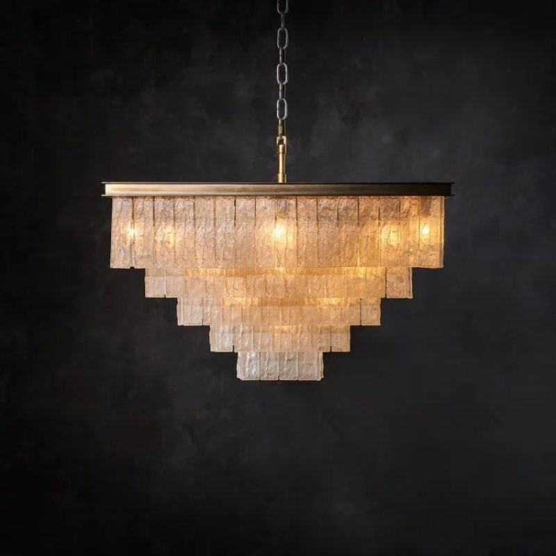 Tiered Square Cast Glass Prism Brass Pendant