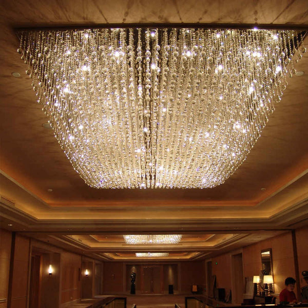 Tiered Square Crystal and Steel Chandelier