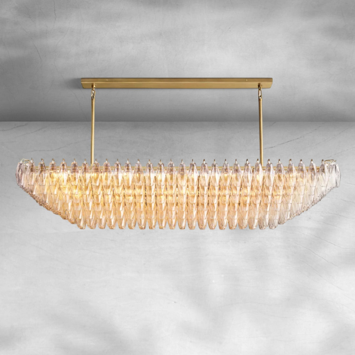 Tiered Steel and Faceted Glass Polyhedra Chandelier