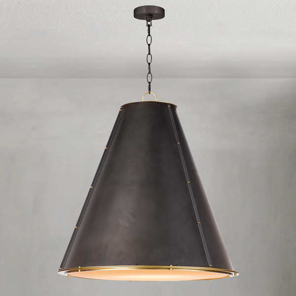 Tiered Steel Cone Chandelier with Brass Rings