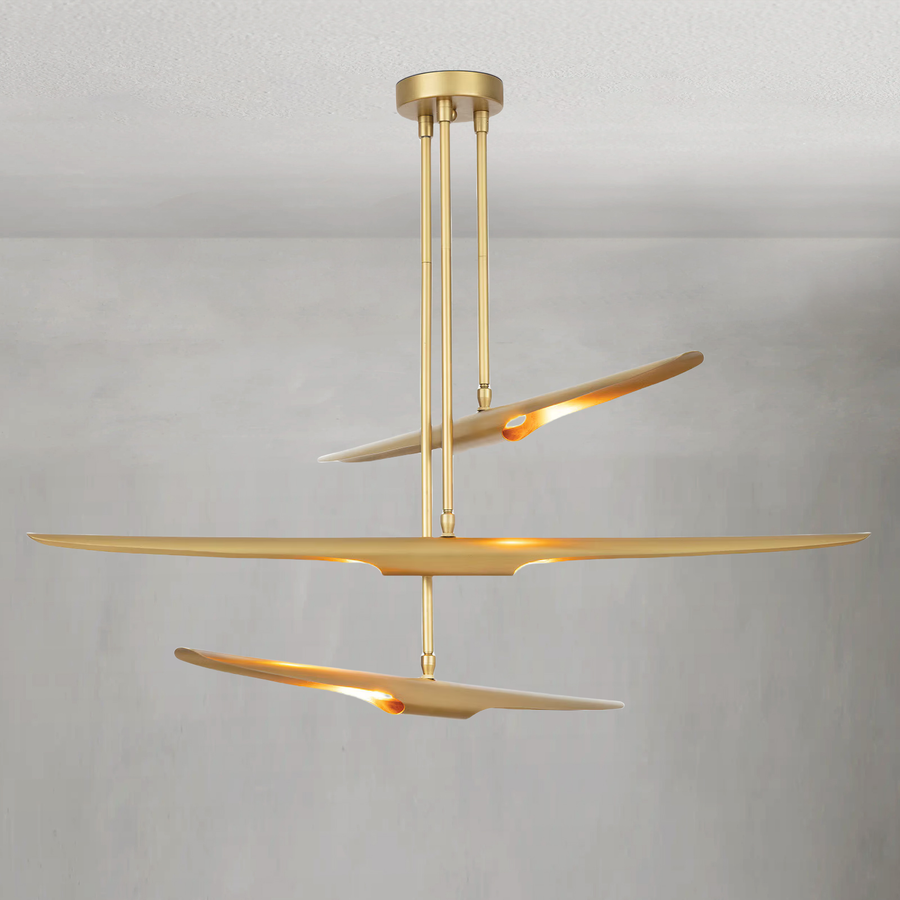 Tiered Swept Steel Art Deco Chandelier