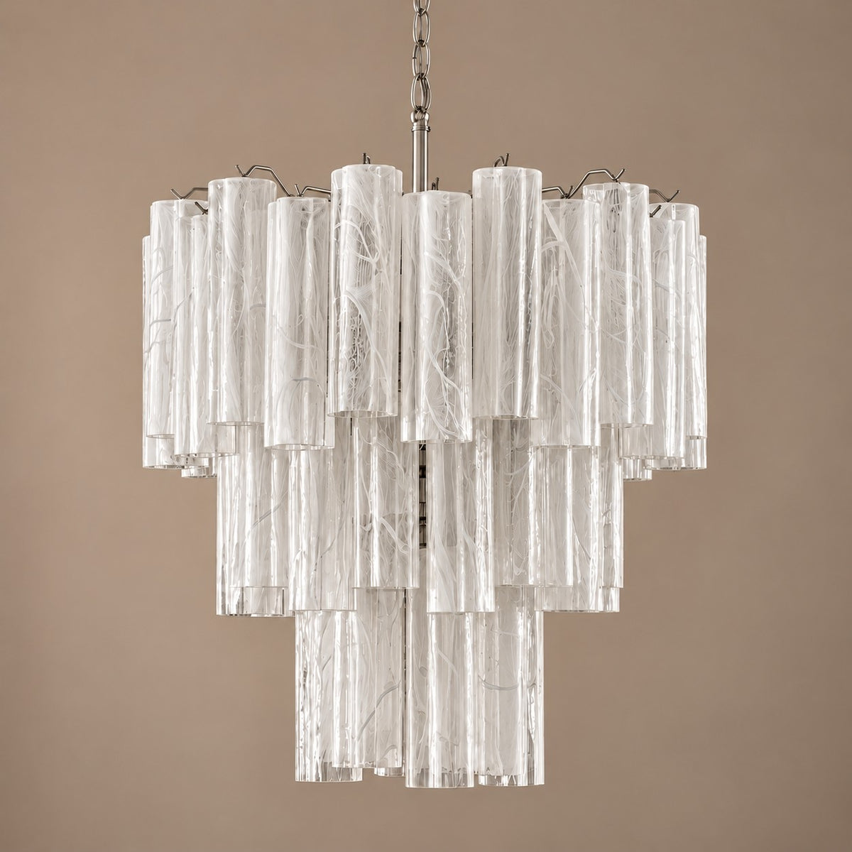 Tiered Swirl Glass Panel Steel Chandelier