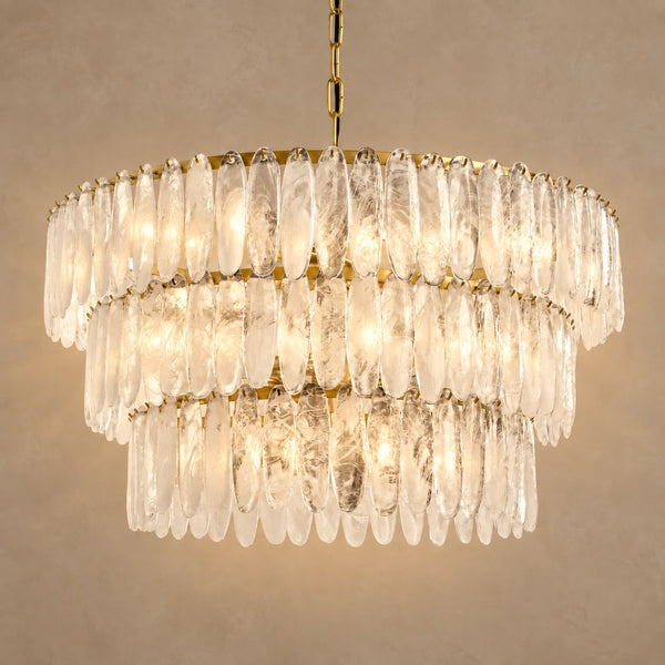 Tiered Swirled Glass Oval and Brass Chandelier