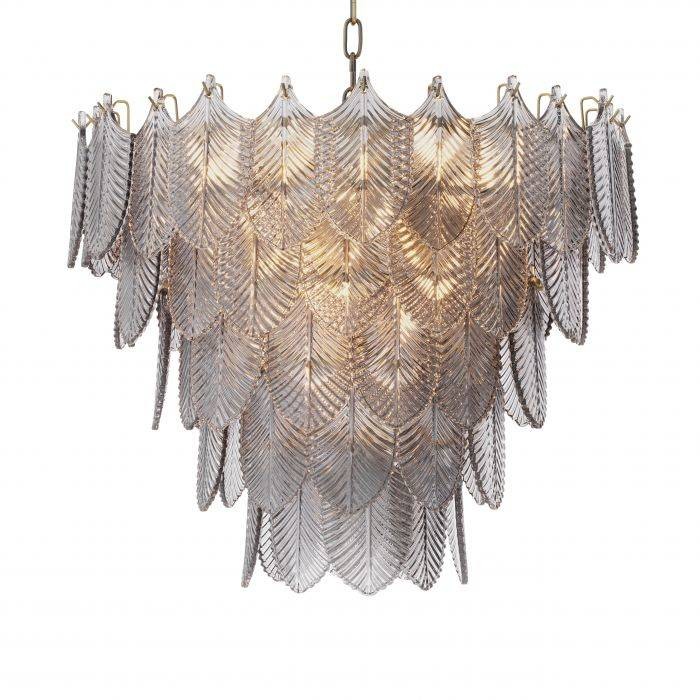 Tiered Tapered Smoke Glass and Brushed Brass Chandelier