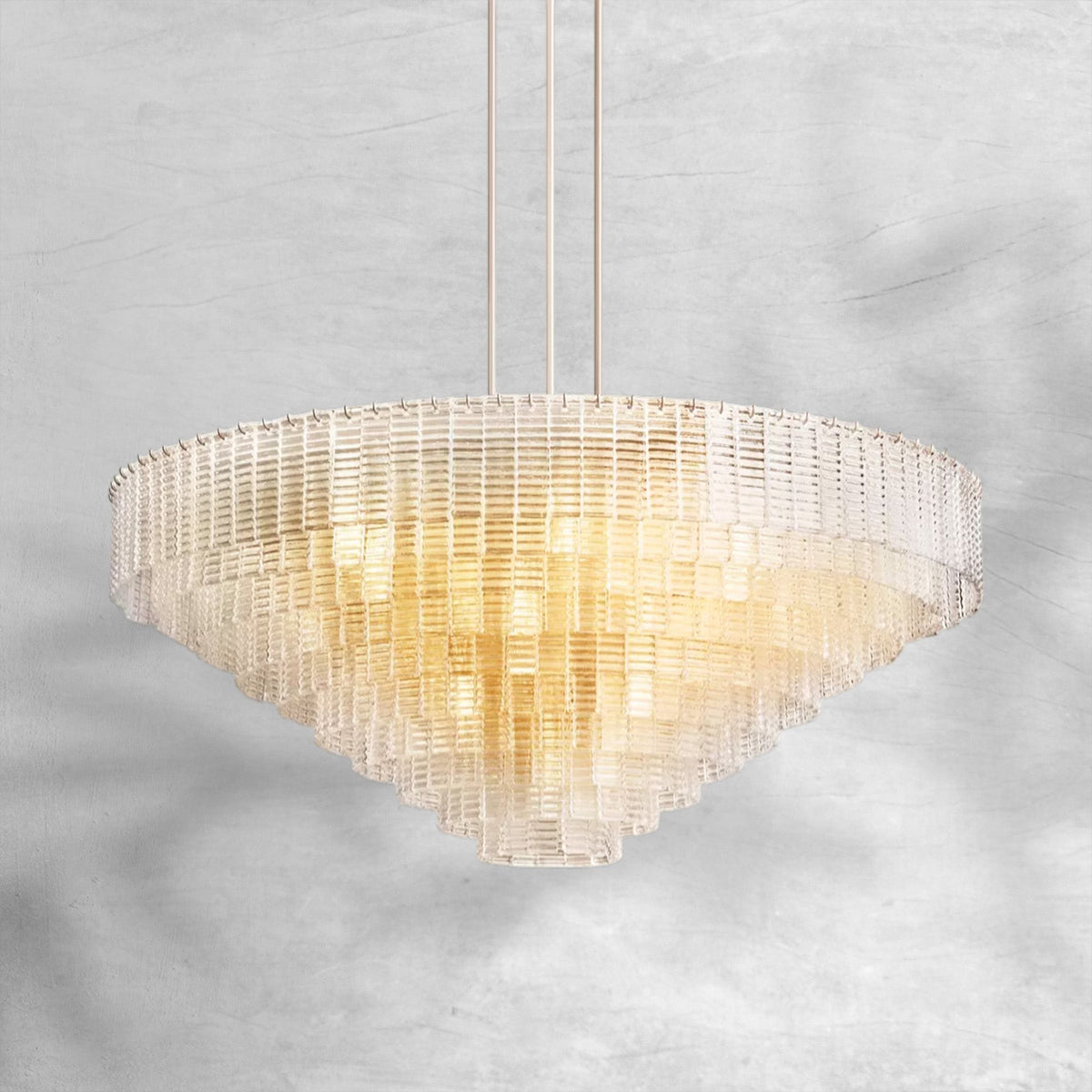 Tiered Textured Cast Glass Ring Chandelier