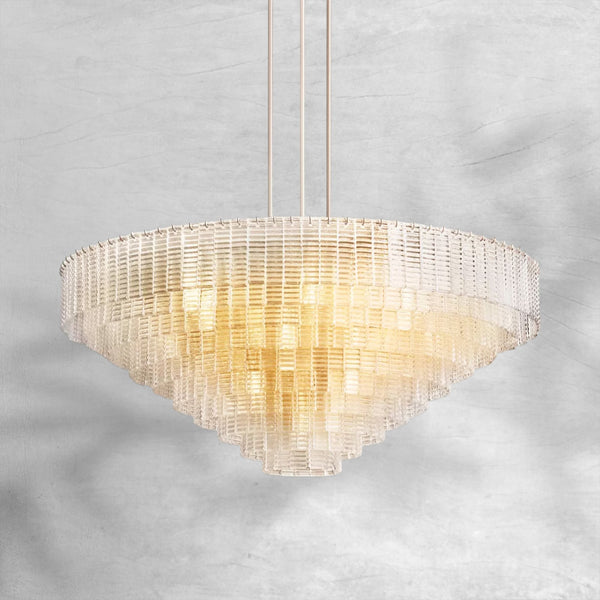 Tiered Textured Cast Glass Ring Chandelier