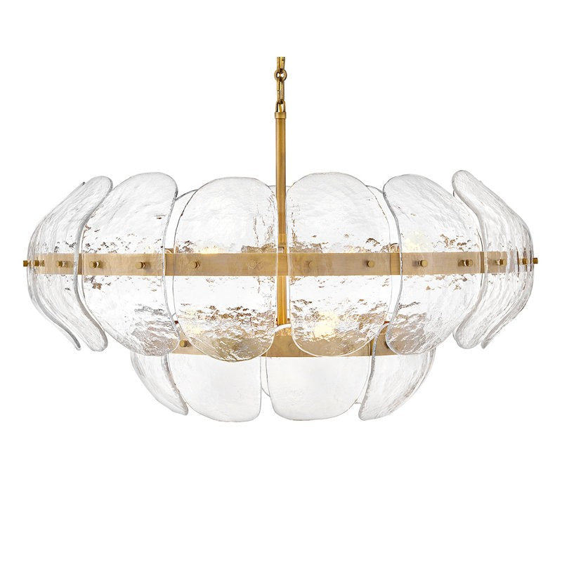 Tiered Textured Glass Petal Brass Chandelier