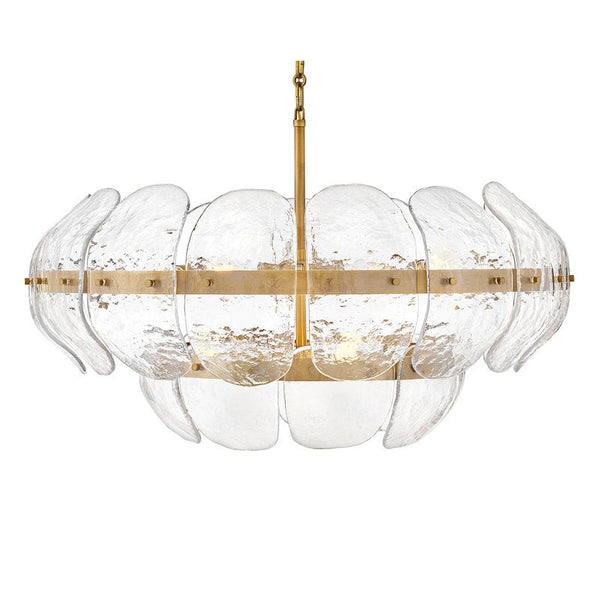 Tiered Textured Glass Petal Brass Chandelier