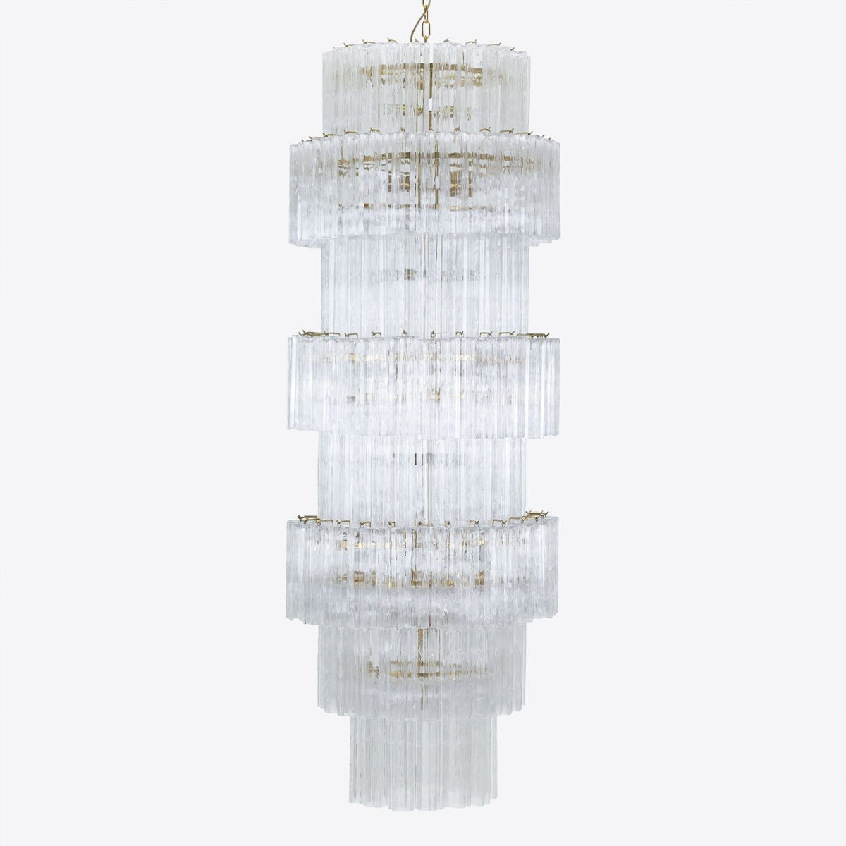 Tiered Textured Glass Tube and Brass Chandelier