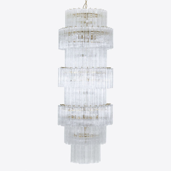 Tiered Textured Glass Tube and Brass Chandelier