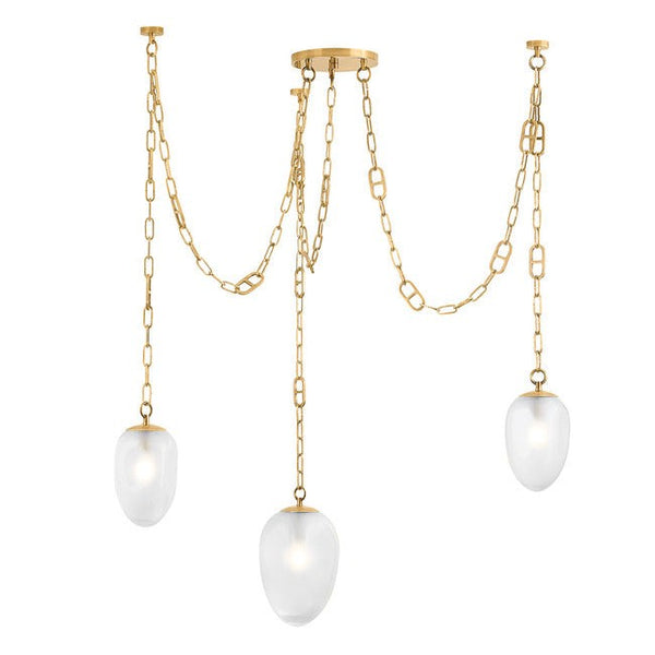 Tiered Vintage Brass and Etched Glass Chandelier