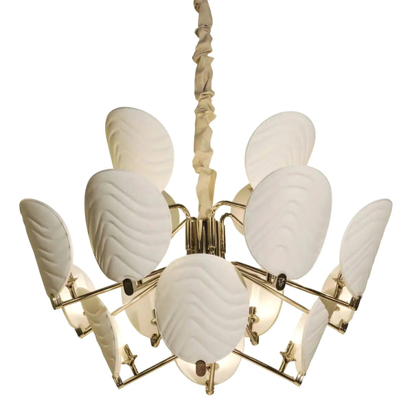 Tiered Wave Glass Oval and Brass Chandelier