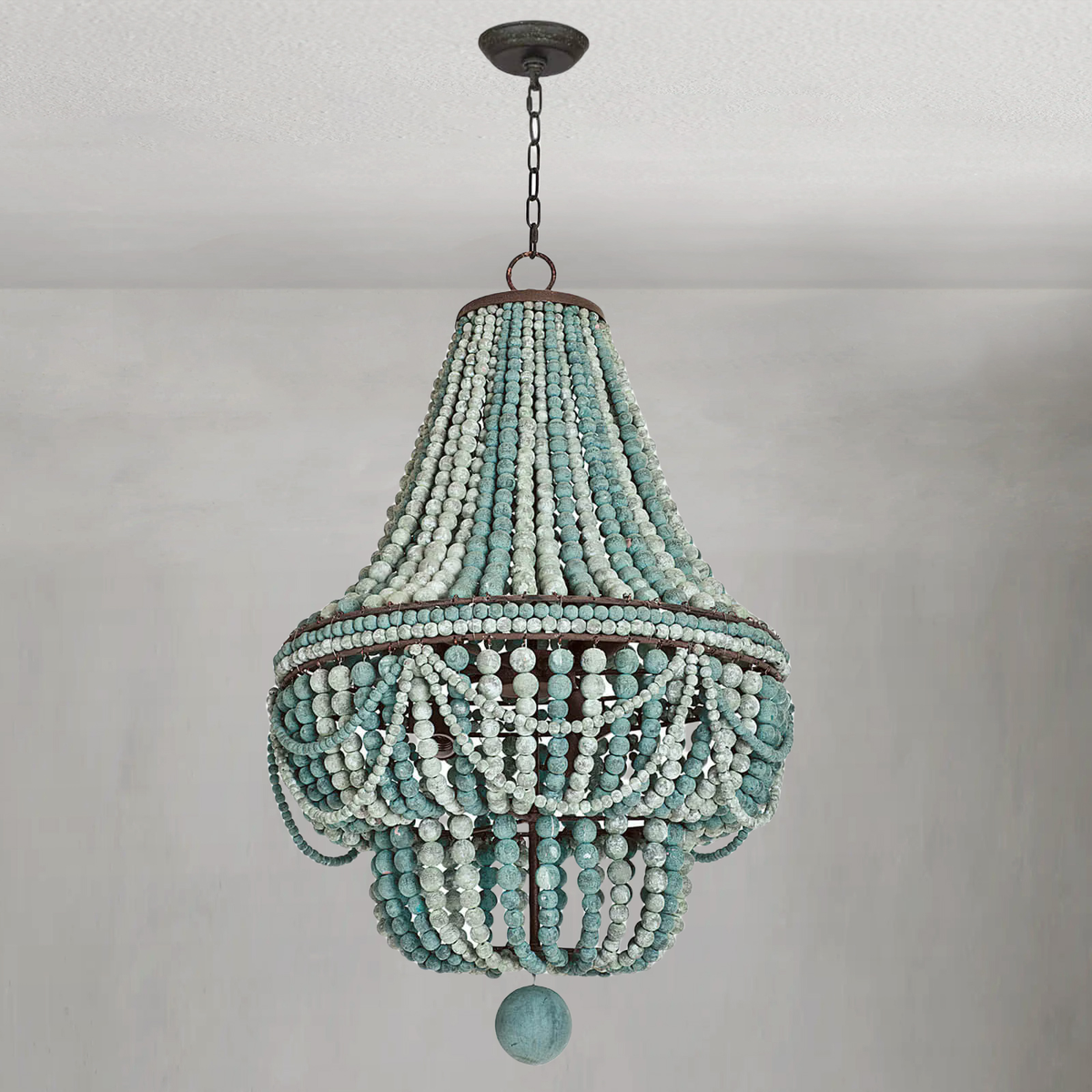 Tiered Weathered Birch Bead Chandelier