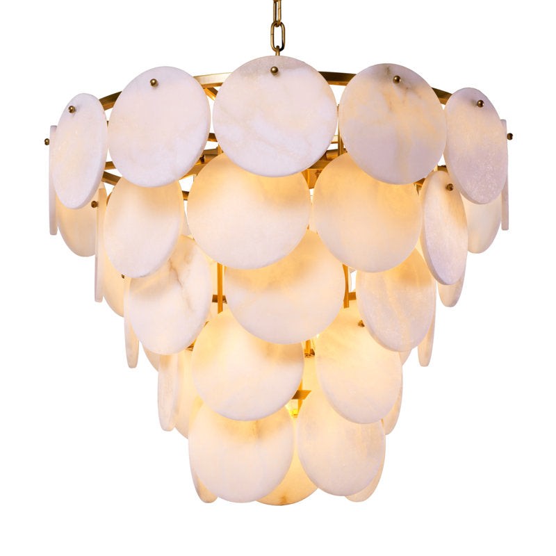 Tiered White Alabaster and Metal Chandelier