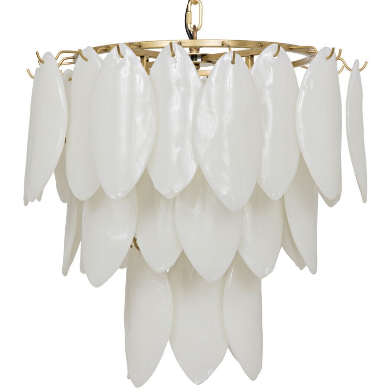 Tiered White Glass Petal Cluster Chandelier
