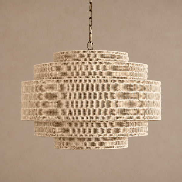 Tiered Woven Rattan Drum Chandelier