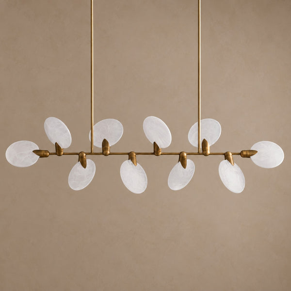 Tilted White Glass Disc Linear Chandelier