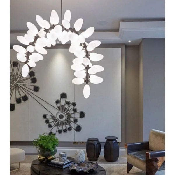 Trailing Branch Aluminum and Glass Cluster Chandelier