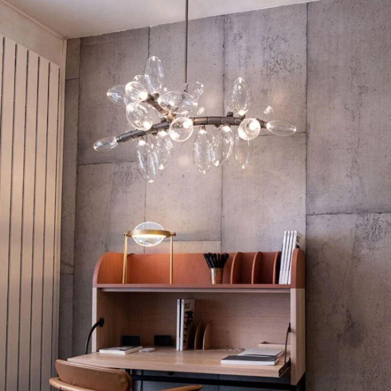 Trailing Glass Orb Cluster Aluminum Branch Chandelier