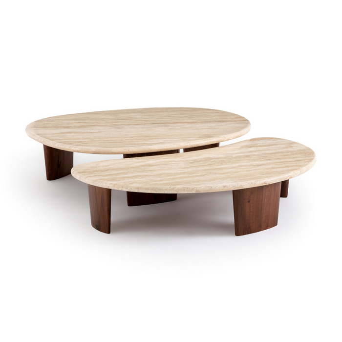 Travertine & Solid wood Coffee Table Set - Main View