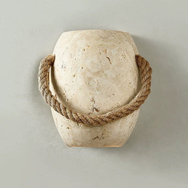 Travertine Bowl and Rope Wrapped Wall Sconce