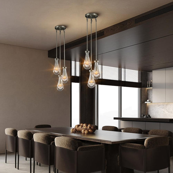 Triple Staggered Blown Glass Drop Chandelier