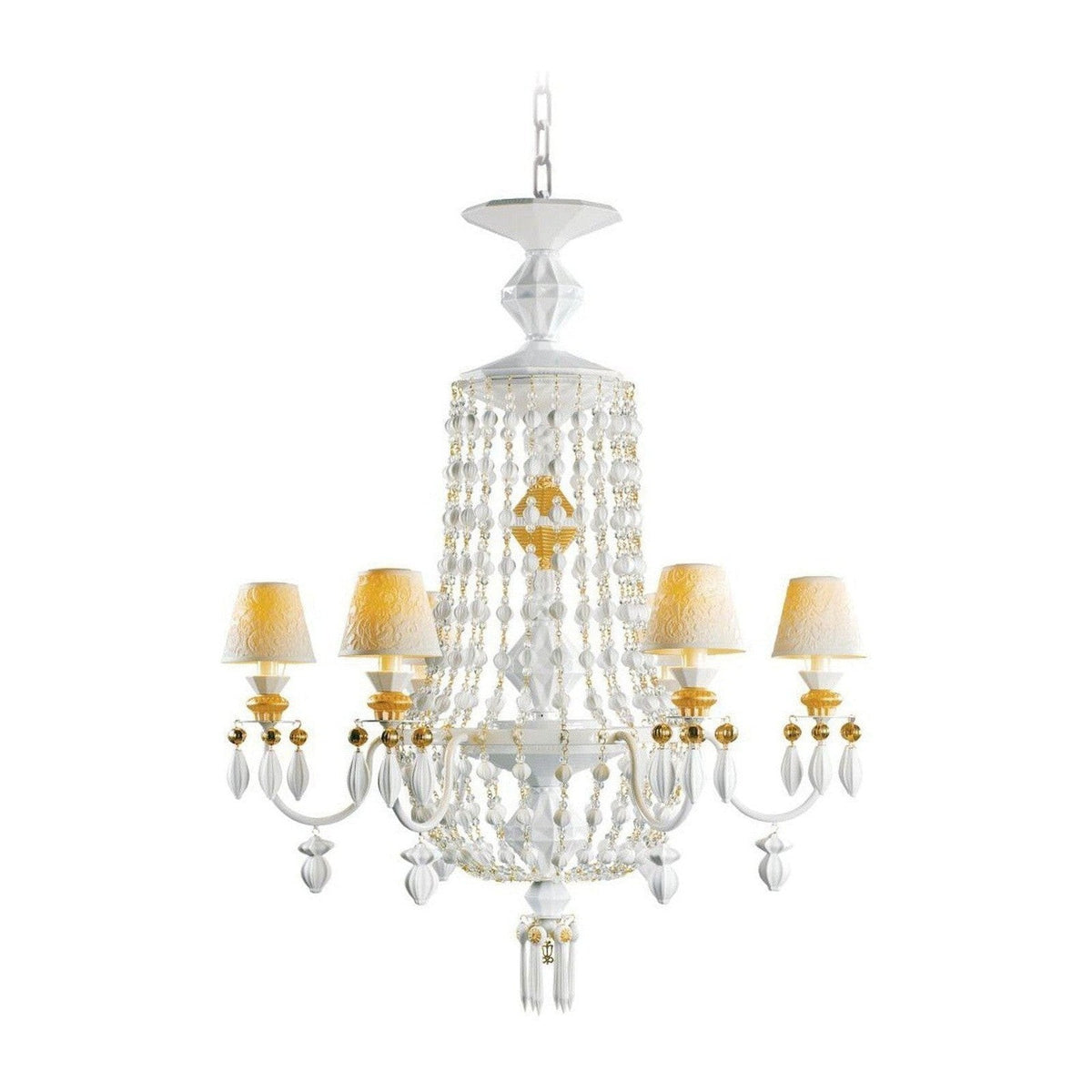 Tulip Shade Porcelain and Gold Tiered Chandelier