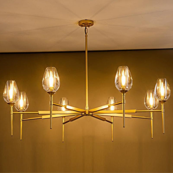 Tulip Shaped Crystal and Brass Cluster Chandelier