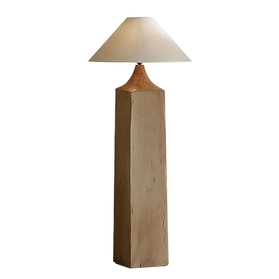 Turned Solid Wood Column Floor Lamp with Conical Fabric Shade