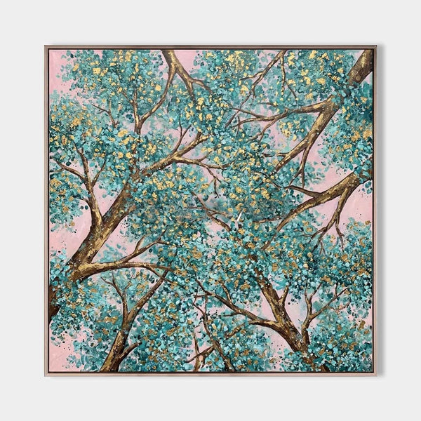 Turquoise Canopy Against Blush Sky
