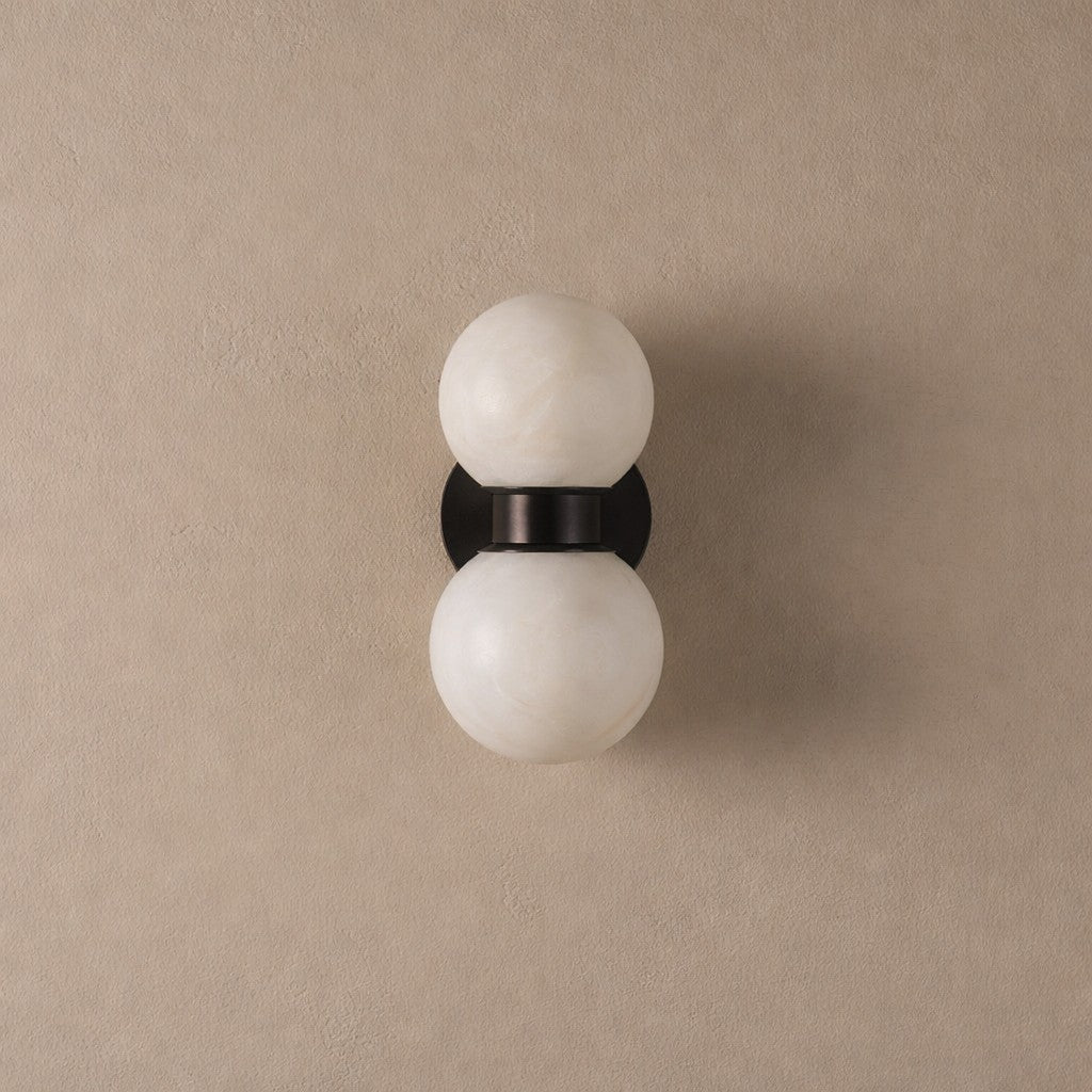 Twin Alabaster Globe Brass Arm Wall Sconce