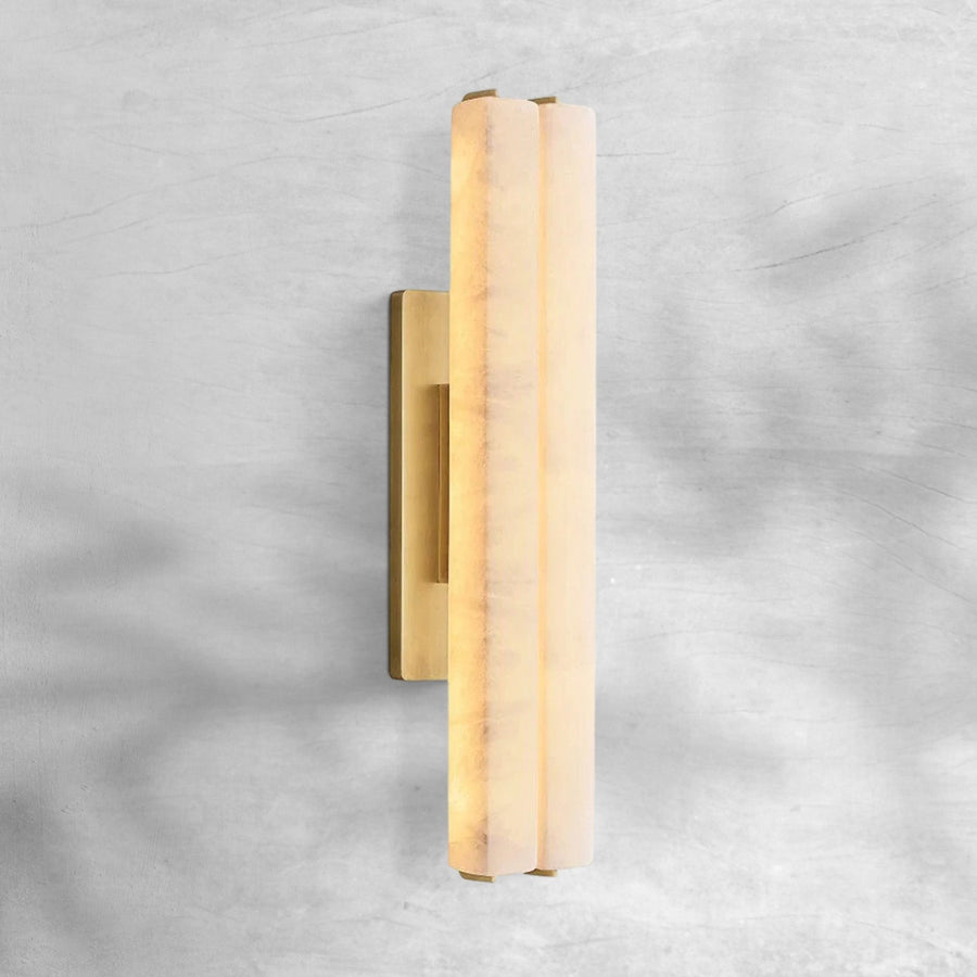 Twin Alabaster Prism and Brass Wall Sconce