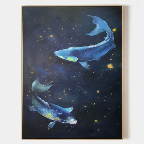 Twin Blue Koi in Starlit Waters