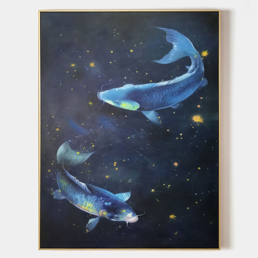 Twin Blue Koi in Starlit Waters