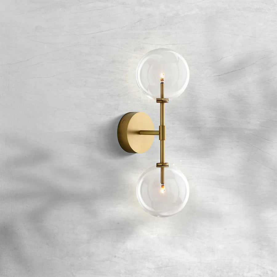 Twin Clear Glass Globe Brass Wall Sconce